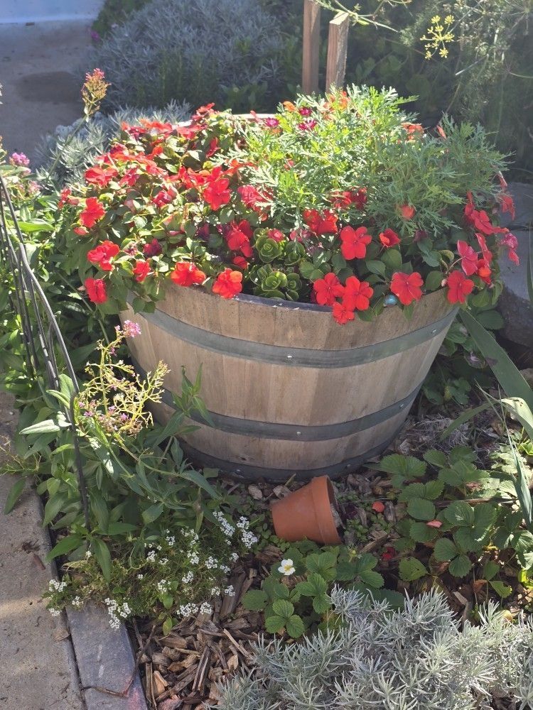Wooden Garden Barrel Planters