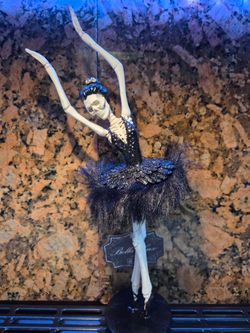 Bella Lux Halloween Skeleton Ballerina Statue Goth Black Feather Tutu