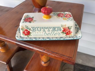 Vintage Floral Pattern Pioneer Woman Butter Dish 