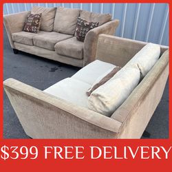 Light Tan COUCH SET sectional couch sofa recliner (FREE CURBSIDE DELIVERY INCLUDED)