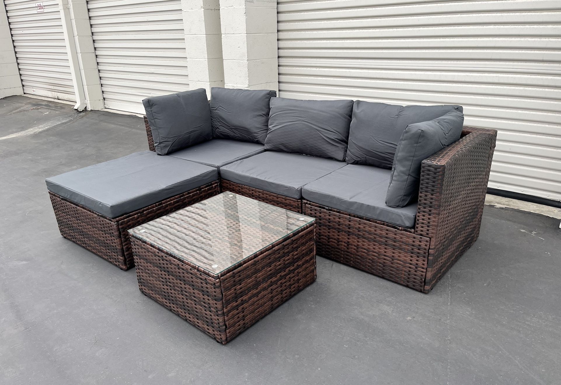 5-Piece Wicker Patio Furniture Set with Tempered Glass Table