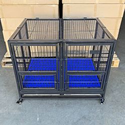 Brand New $190 Folding Heavy-Duty Dog Crate 41”x31”x34” Dual-Door Stackable Cage Kennel, Divider, Plastic Tray 