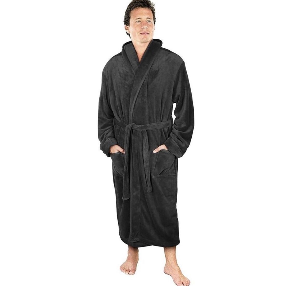 Luxurious Men's Shawl Collar Fleece Bathrobe