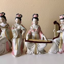 Set of 4 vintage musical Chinese women porcelain figurines