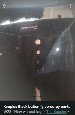 Kooples black slim fit button fly corduroy pants