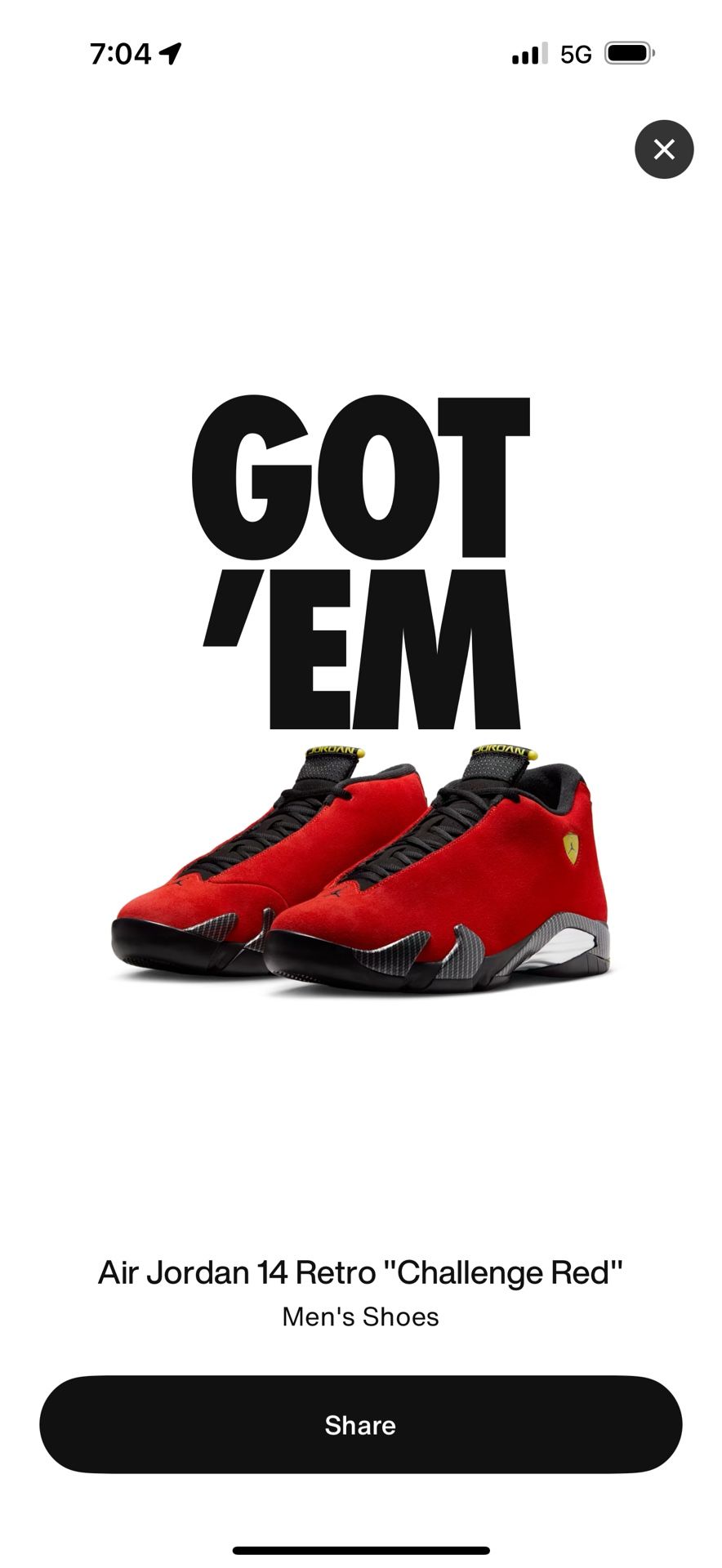 Jordan Retro 14 Ferrari Size 11.5