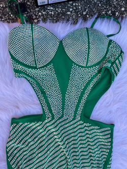 Green Rhinestone Embellished Bodycon Dress