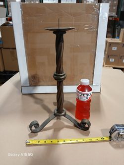 Vintage 1960's Hand Forged Wrought Iron Pricket Candle Stand Twisted Tripod 16.5in Spain