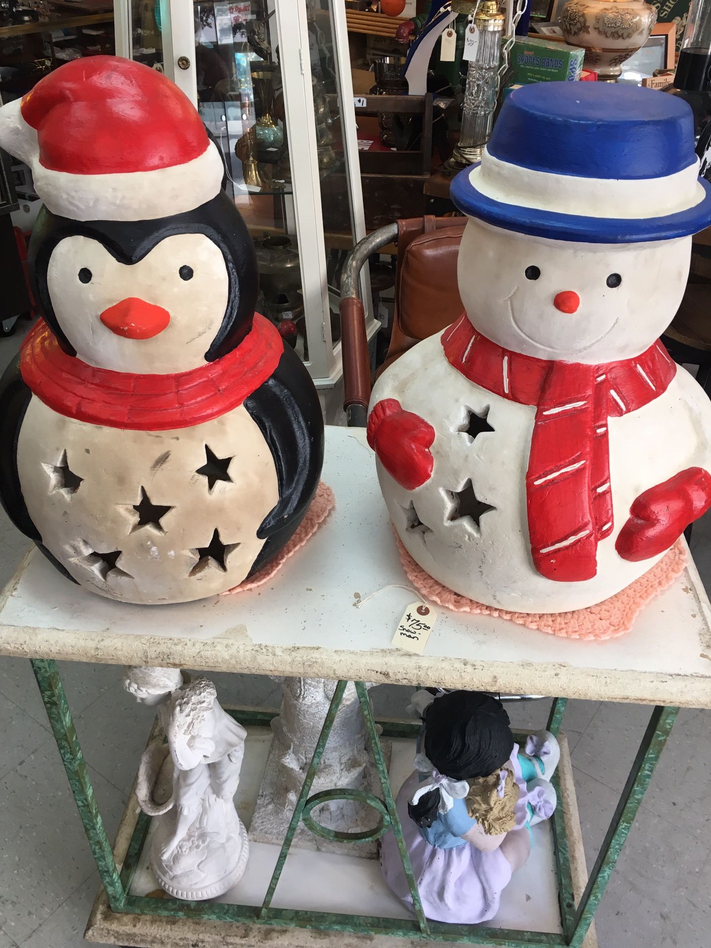 Jolly Snowman and jolly penguin 19” lantern/Chiminea