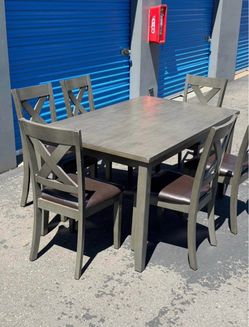 7-Piece Dining Table Set with 6 Chairs - Gray