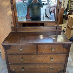 Vintage Wooden Dresser with Mirror