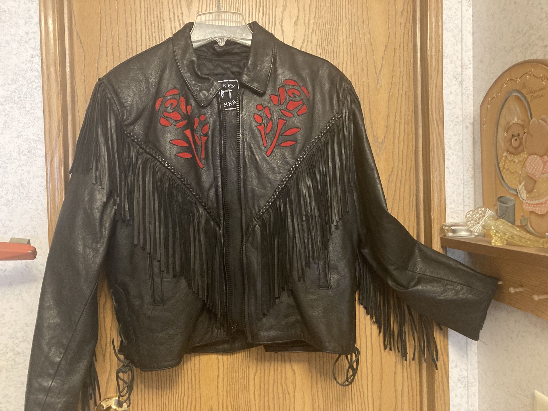Women’s Black/Red Leather Biker Jacket