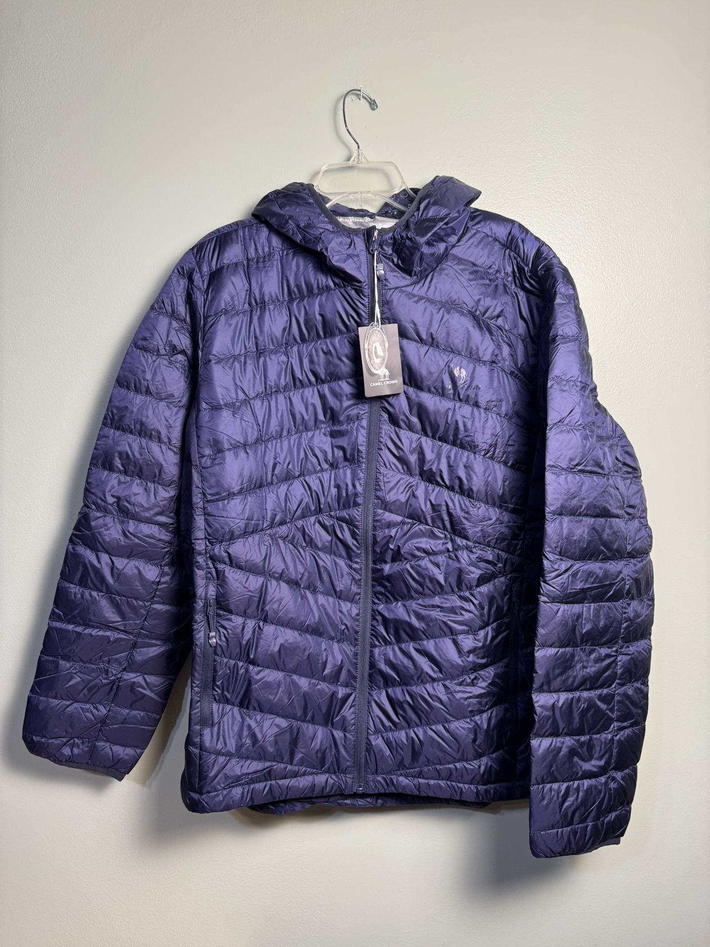 CAMEL CROWN Men's Packable Down Jacket Hooded Lightweight Puffer Insulated XL