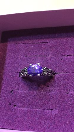 Stainless steel purple CZ stone ring
