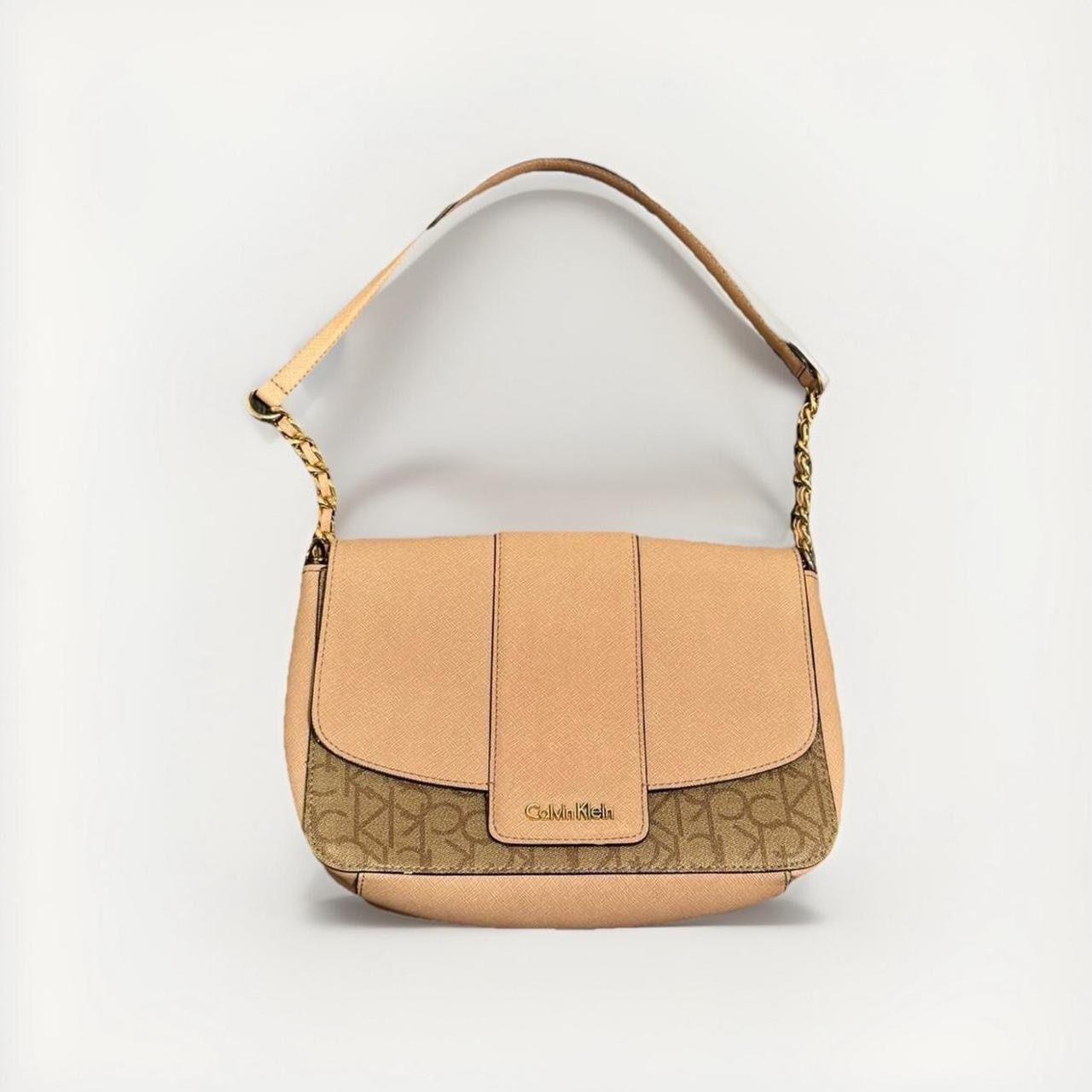 Calvin Klein Vintage Pink Leather Shoulder Purse / Handbag with Metal Detail Strap