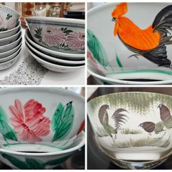 Vintage Hand Painted Ceramic Bowls And Plates In Beautiful Floral And Chicken Designs! 