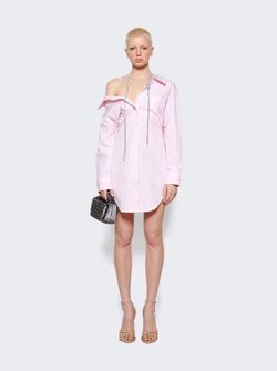 Alexander Wang Crystal Off The Shoulder Shirt Dress Light Pink Striped Size M Women’s Dress Shirt