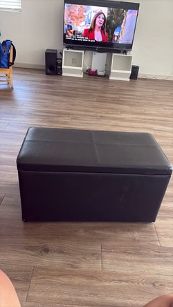 Black Faux Leather Storage Ottoman