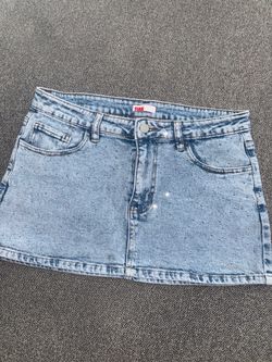 Light Wash Denim Mini Skirt with Rhinestones - size M
