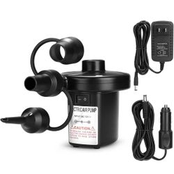 Electric Air Pump for Inflatable with 3 Nozzles, 110V AC/12V DC, Portable Air Mattress Pump, Quick Fill Inflator Air Pump Perfect for Outdoor Camping 