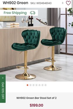 WH902 Green Bar Stool Set of 2