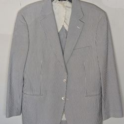 Brooks Brothers Blazer Gray White Seersucker Striped Jacket Cotton Men's Sz 42R
