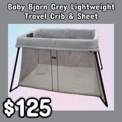 NEW Baby Bjorn Grey Lightweight Travel Crib & Sheet: Njft