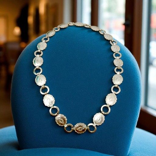 1950's Style Silver Toned Concho Belt Necklace