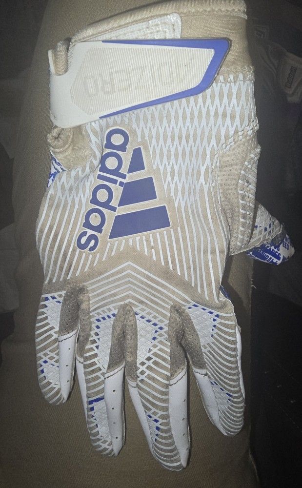 Adult Adidas Adizero Football Receiver Glove Blue And White Size M AF1169
