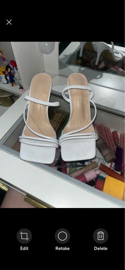 White Strappy Square Toe Heeled Sandals