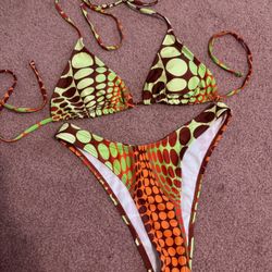 New Small Bikini Swimsuit Bathing Suit Swimwear Skirt Outfit Boho Festival Mesh Set 