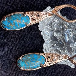 Turquoise Earrings 6.10 ctw  18k Rose  Gold Plated  