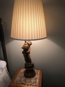 Plaster base & cherub on large lamp, antique
