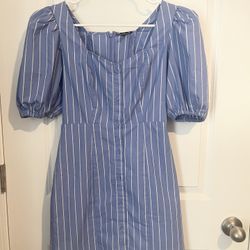 Express Size XS Button Front Blue And White Striped Above The Knee Dress