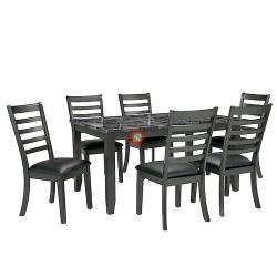 7pc Dining Table Set With Marble Tabletop