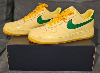 Nike Air Force 1 Patent Leather Topaz Gold Pine Green sz 12