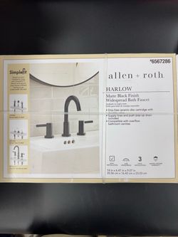 ALLEN + ROTH Harlow Simplefit Matte Black Widespread 2-handle WaterSense High-arc Bathroom Sink Faucet with Drain