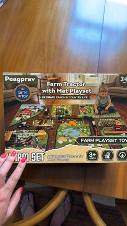 Peagprav Tractor Set, Die Cast Tractor,Plastic Farm Equipment Accessories with Mat,Animals,Cow and Horse Stable,Fence, Farm Toys for Kids Toddlers Boy