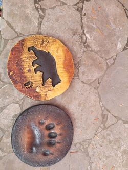 Wood Burned Bear Coasters Set of 2