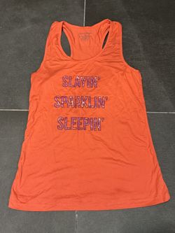 Coral Racerback Tank Top with Glitter Text