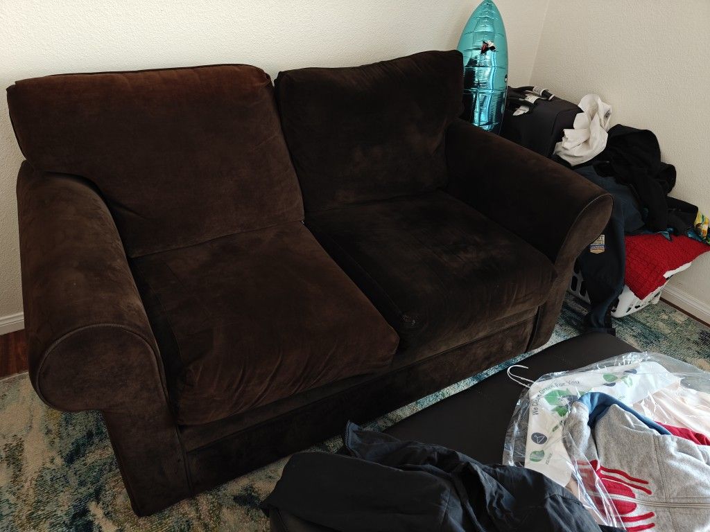 Brown Suede Couch - Loveseat