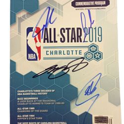 Autographed 2019 All Star Program Lebron, Curry, Giannis And Luka Doncic W/COA 