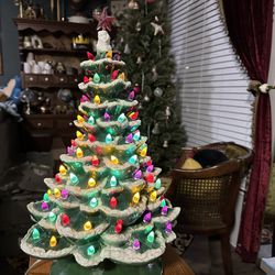 Vintage Arnel’s Ceramic Christa’s Tree With Light Up Base And Music Box