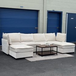 Modular Beige U-Shaped Section w/ Chaise & Ottoman