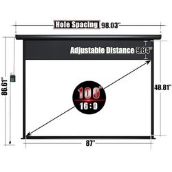 100" Motorized Projector Screen - Indoor and Outdoor Movies Screen 100 inch Electric 16:9 Projector Screen W/Remote Control