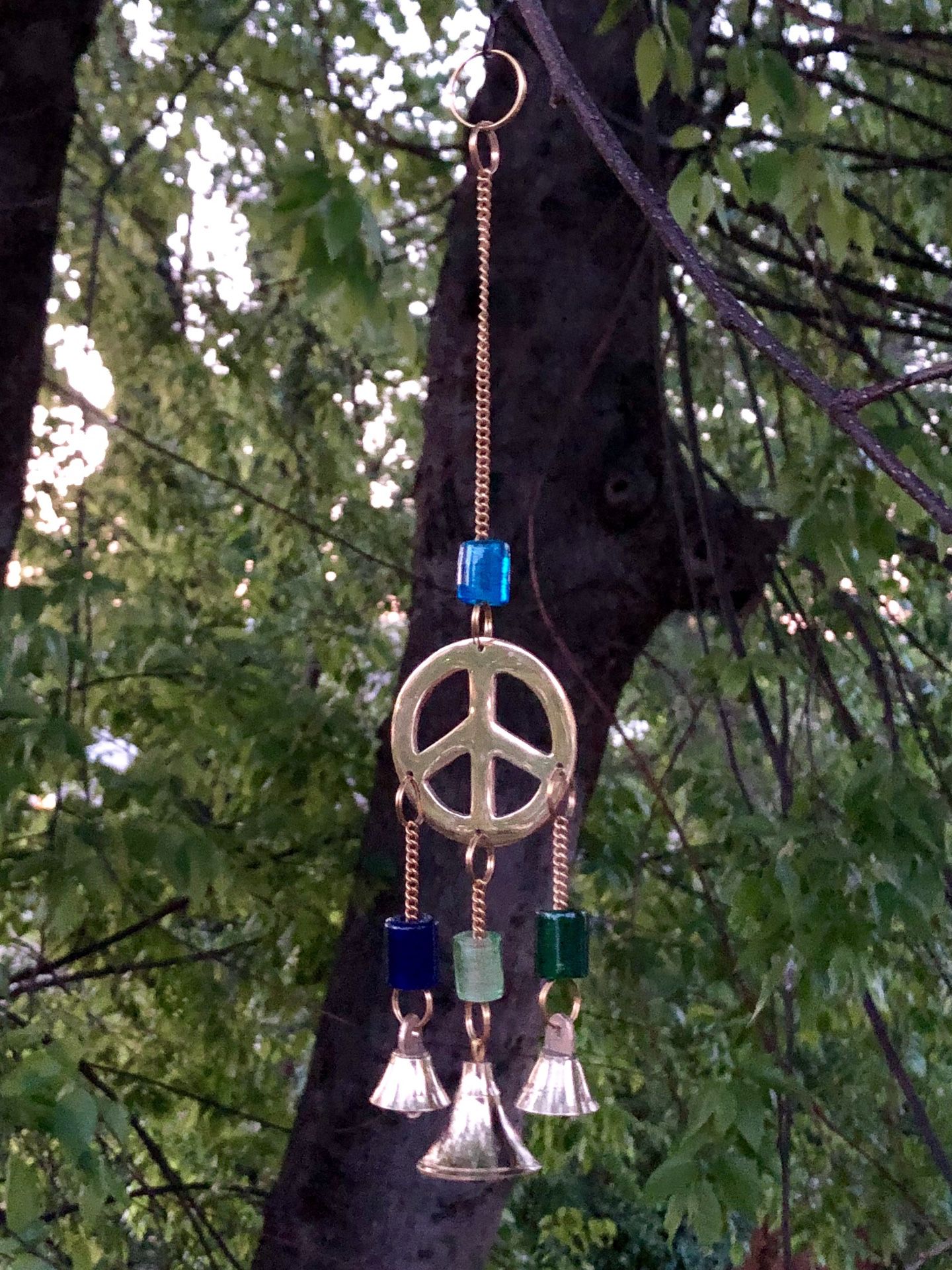 Peace Sign Chakra Colored Beads 10” Wind Chime Sun Catcher