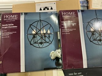Home Decorators Collection Sarolta Sands 5-Light Black Chandelier Light Fixture with Caged Globe Metal Shade