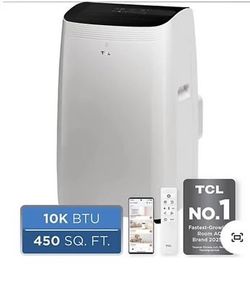 New TCL 10,000 BTU (DOE) Smart Portable Air Conditioner Cools 450 sq. ft. with Dehumidifier Remote