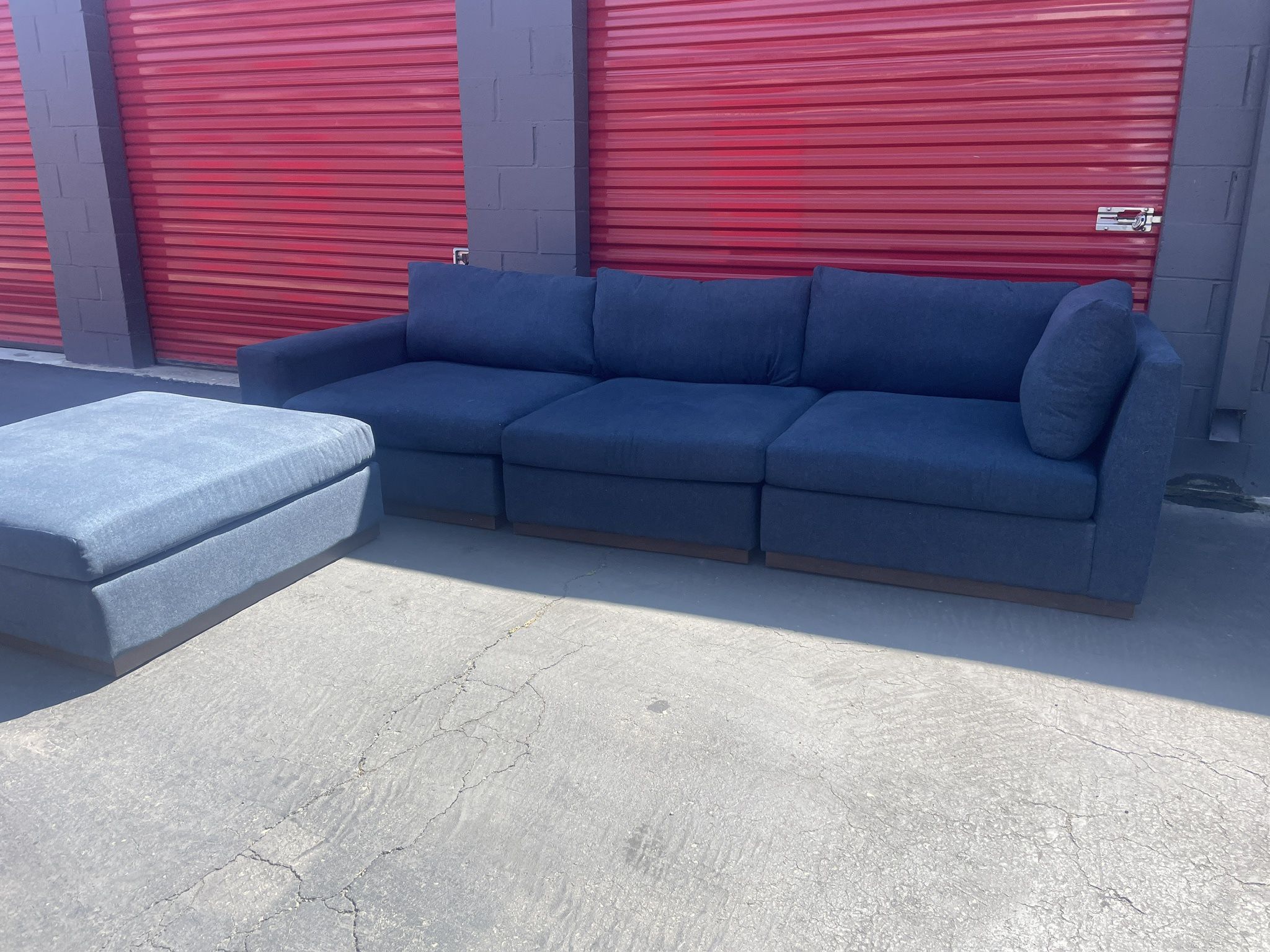 Deep Blue Modern Sectional Sofa With Oversize Ottoman – $500