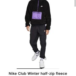 Nike Black Pullover Half Zip Sherpa Jacket Club Fleece